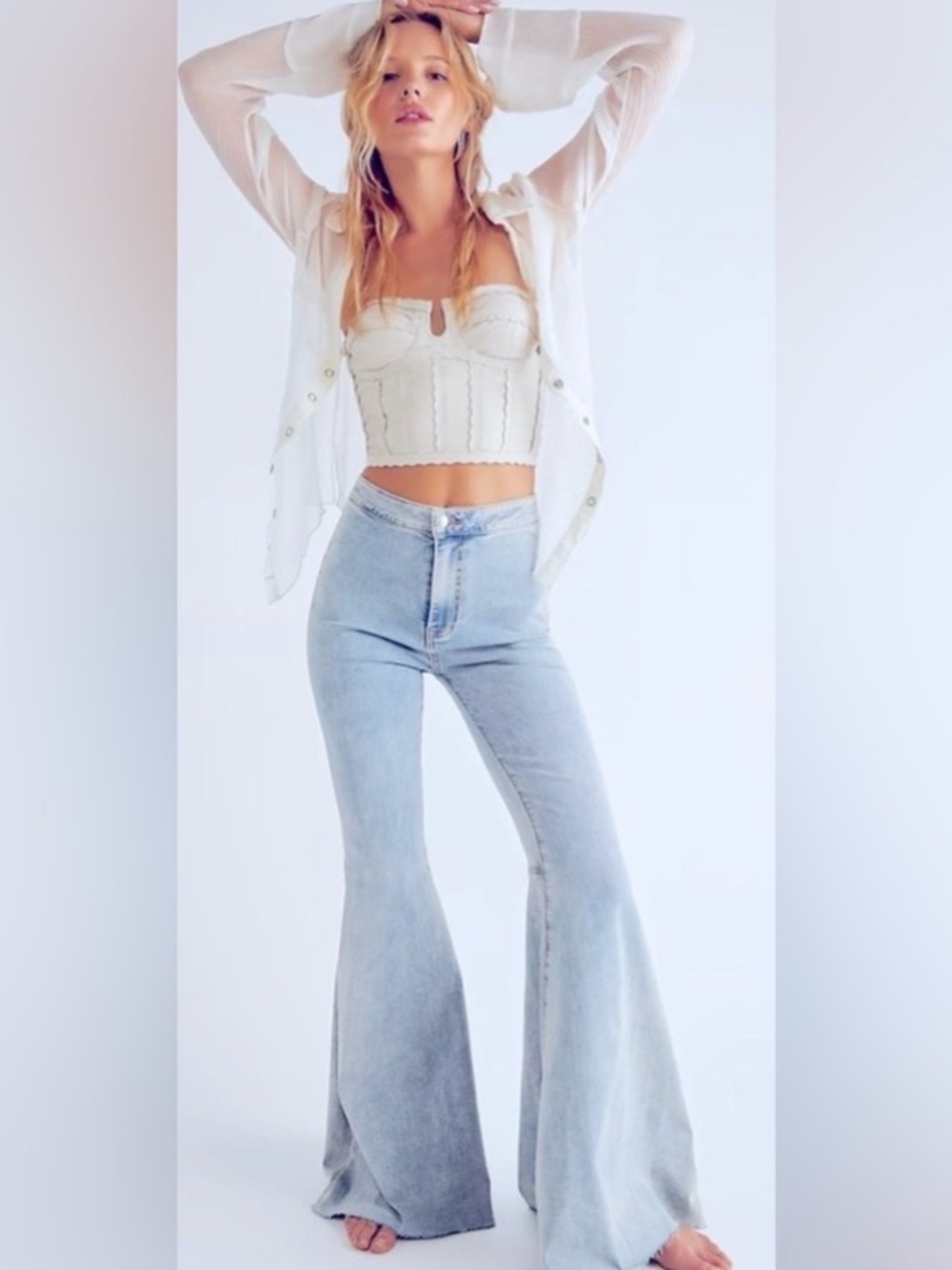 WE THE FREE Light Blue High-Rise Flare Jeans